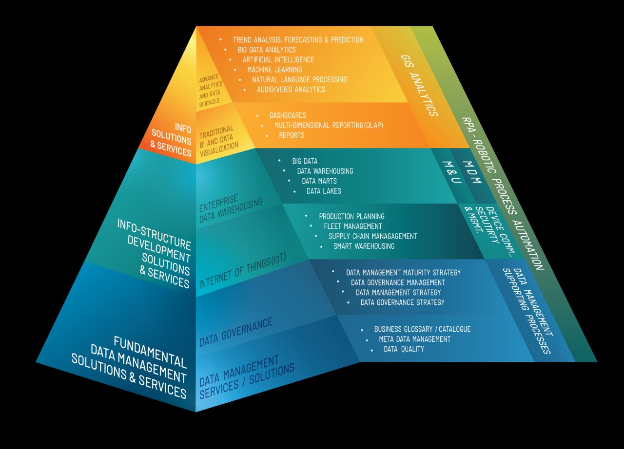 InfoMatrix service pyramid: fundamental data management, info-structure development, and info solutions and services